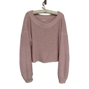 𝅺LA Hearts Medium Cropped Sweater Chunky Knit Pink Blush Scoop Neck Coquette